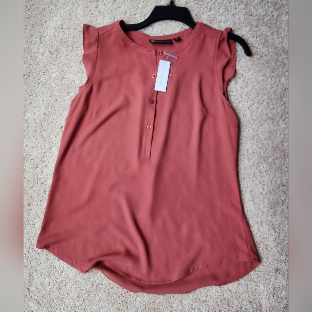 New York & Company Pink Sleeveless Polo Blouse